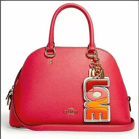 Coach Bonnie Cashin leather love bag charm key fob w/ signature logo back - Picture 9 of 10